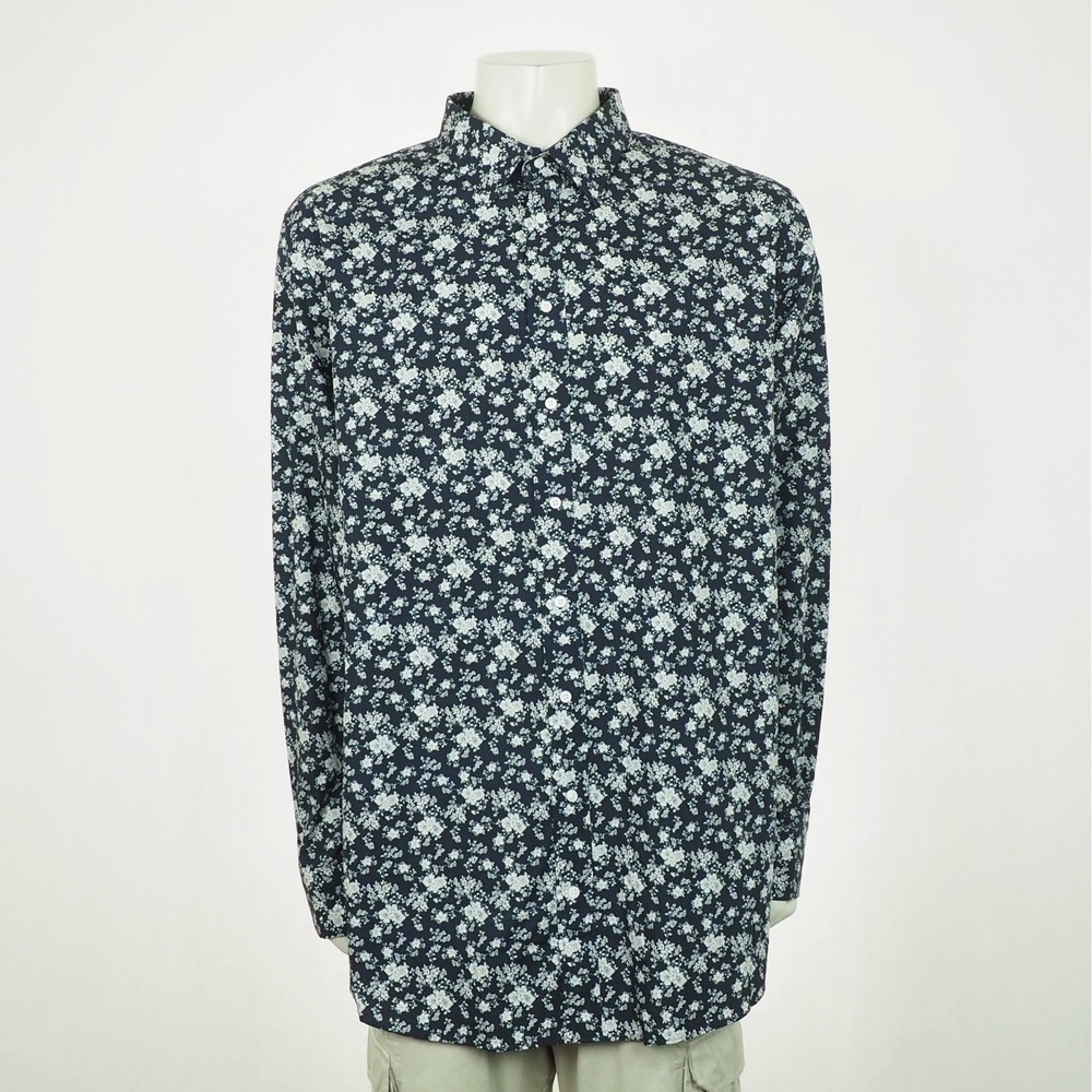 Indochino Button Down Shirt Mens 2XL XXL Kettleby Floral Navy Blue Casual Cotton